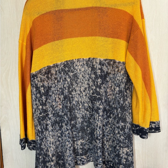 ANTHROPLOGIE MAPLE - COTTON & LINEN CARDIGAN SWEATER OF BLUE, YELLOW AND ORANGE - Picture 2 of 7